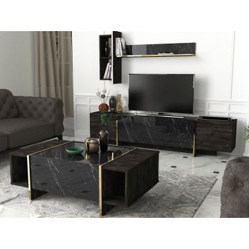 Set mobilier living, Dovelle, Veyron Set 1, PAL, Negru Set mobilier living, Dovelle, Veyron Set 1, PAL, Negru