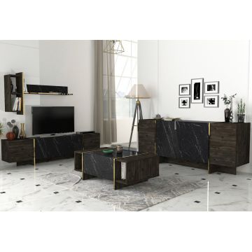 Set mobilier living, Dovelle, Veyron Set 2, PAL, Negru Set mobilier living, Dovelle, Veyron Set 2, PAL, Negru