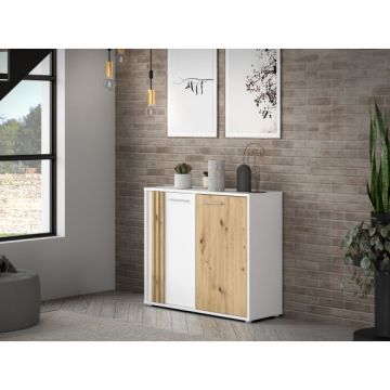 Comoda 2 Usi Cordega Alb Si Stejar Artisan, 95.8 Cm
