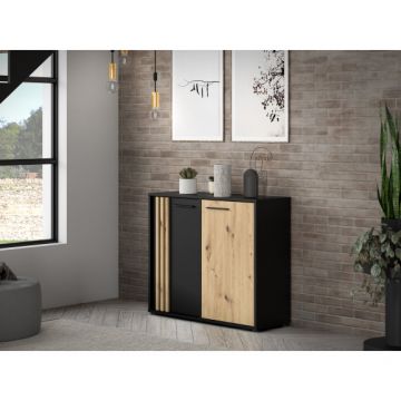 Comoda 2 Usi Cordega Negru Si Stejar Artisan, 95.8 Cm