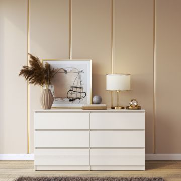 Comoda ARIA 6 sertare, 120x40x77cm, Alb