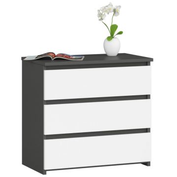 Comoda cu 3 sertare, PAL laminat 16 mm, 60x35x57 cm, gri si alb