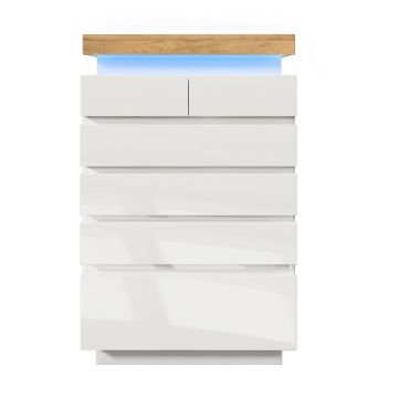 Comodă cu 6 sertare, iluminare LED, spațiu mare de depozitare, 73x39x115 cm, Alb