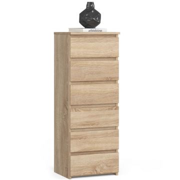 Comoda cu 6 sertare, PAL laminat 16 mm, 40x35x109 cm, stejar sonoma
