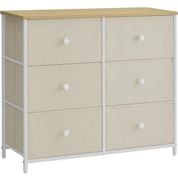 Comoda cu 6 sertare textile, cadru metalic, 80x30x71 cm, alb si crem