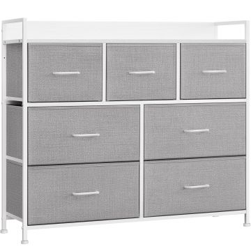 Comoda cu cadru metalic si 7 sertare din stofa, 29x98x85 cm , gri si alb