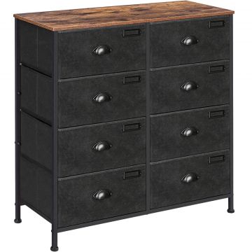 Comoda cu cadru metalic si 8 sertare din textil, stil industrial, 80x30x82cm, maro rustic si negru