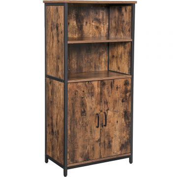 Comoda cu rafturi tip bufet, utilizare multifunctionala, stil industrial, 35x60x125cm, maro rustic