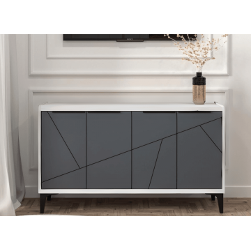 Comoda Design, 4 usi, Alb/Gri grafit