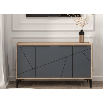 Comoda Design, 4 usi, Sonoma/Gri grafit