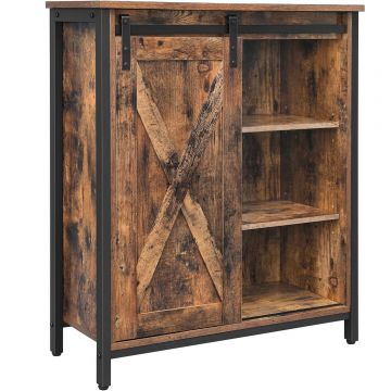 Comoda tip bufet cu usa glisanta si rafturi reglabile, stil industrial, 70x30x80cm, maro rusitc