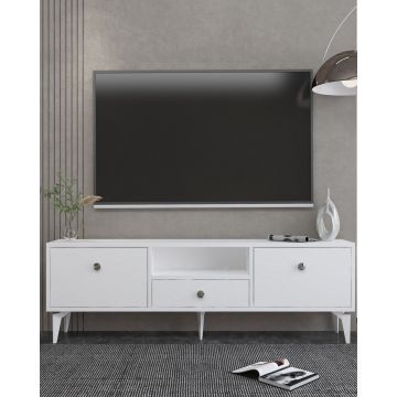 Comoda TV, Hanah Home, 1300-DROP-1, 140x49x30 cm, PAL , Alb / Argintiu