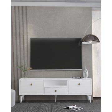 Comoda TV, Hanah Home, 1300-DROP-1, 140x49x30 cm, PAL , Alb/Auriu