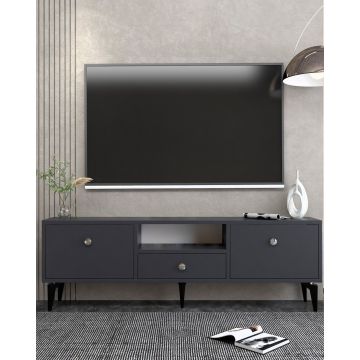 Comoda TV, Hanah Home, 1300-DROP-1, 140x49x30 cm, PAL , Antracit / Argintiu