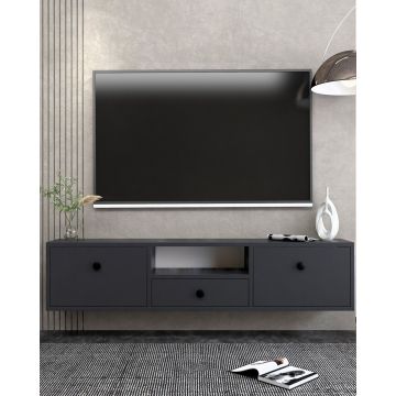 Comoda TV, Hanah Home, 1301-DROP-1, 140x30x30 cm, PAL , Antracit / Negru
