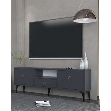 Comoda TV, Hanah Home, 1302-DROP-1, 140x49x30 cm, PAL , Antracit / Argintiu