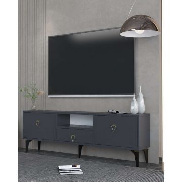 Comoda TV, Hanah Home, 1302-DROP-1, 140x49x30 cm, PAL , Antracit / Aur