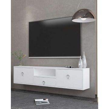 Comoda TV, Hanah Home, 1303-DROP-1, 140x30x30 cm, PAL , Alb / Argintiu