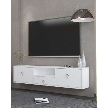 Comoda TV, Hanah Home, 1303-DROP-1, 140x30x30 cm, PAL , Alb/Auriu
