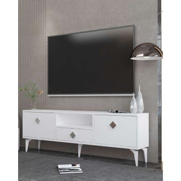 Comoda TV, Hanah Home, 1304-DROP-1, 140x49x30 cm, PAL , Alb / Argintiu