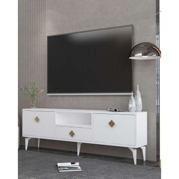 Comoda TV, Hanah Home, 1304-DROP-1, 140x49x30 cm, PAL , Alb/Auriu