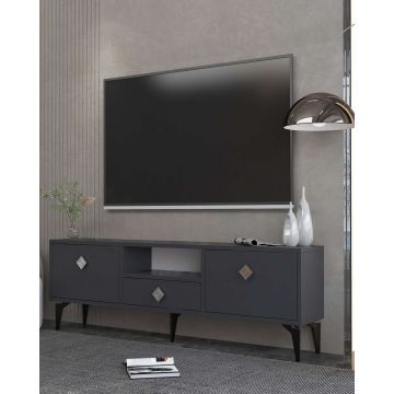 Comoda TV, Hanah Home, 1304-DROP-1, 140x49x30 cm, PAL , Antracit / Argintiu