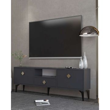 Comoda TV, Hanah Home, 1304-DROP-1, 140x49x30 cm, PAL , Antracit / Aur