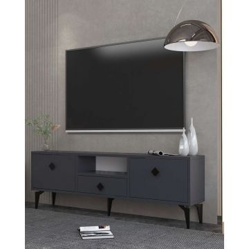 Comoda TV, Hanah Home, 1304-DROP-1, 140x49x30 cm, PAL , Antracit / Negru