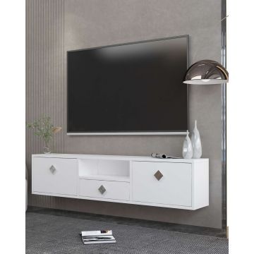Comoda TV, Hanah Home, 1305-DROP-1, 140x30x30 cm, PAL , Alb / Argintiu