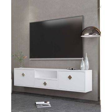 Comoda TV, Hanah Home, 1305-DROP-1, 140x30x30 cm, PAL , Alb/Auriu