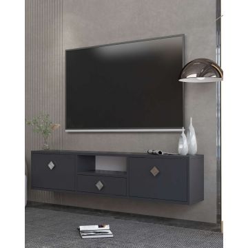 Comoda TV, Hanah Home, 1305-DROP-1, 140x30x30 cm, PAL , Antracit / Argintiu