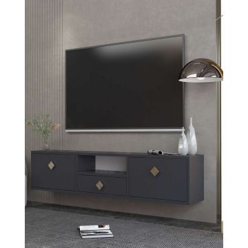 Comoda TV, Hanah Home, 1305-DROP-1, 140x30x30 cm, PAL , Antracit / Aur