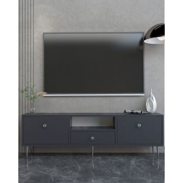 Comoda TV, Hanah Home, 1307-DROP-1, 140x45x30 cm, PAL , Antracit / Argintiu
