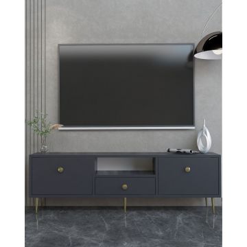 Comoda TV, Hanah Home, 1307-DROP-1, 140x45x30 cm, PAL , Antracit / Aur