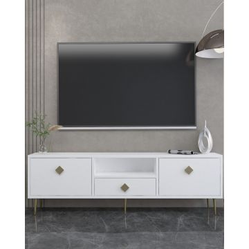 Comoda TV, Hanah Home, 1308-DROP-1, 140x45x30 cm, PAL , Alb/Auriu