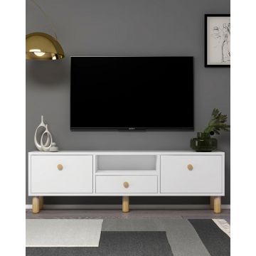 Comoda TV, Hanah Home, 1310-DROP-1, 140x45x30 cm, PAL , Stejar alb / safir