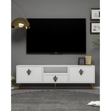 Comoda TV, Hanah Home, 1311-DROP-32, 140x45x30 cm, PAL , Alb / Negru / Auriu