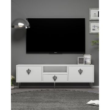 Comoda TV, Hanah Home, 1313-DROP-32, 140x45x30 cm, PAL , Alb / Argintiu