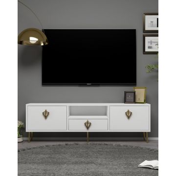 Comoda TV, Hanah Home, 1313-DROP-32, 140x45x30 cm, PAL , Alb/Auriu