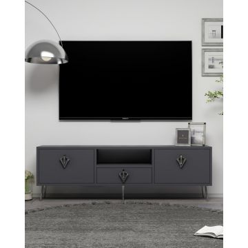 Comoda TV, Hanah Home, 1313-DROP-32, 140x45x30 cm, PAL , Antracit / Argintiu