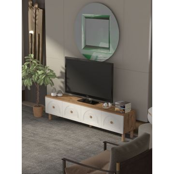 Comoda TV, Hanah Home, Arcera, 180x47x35 cm, PAL, Pin Atlantic / Alb