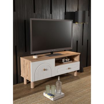 Comoda TV, Hanah Home, Bellora 105, 104x47x35 cm, PAL, Pin Atlantic / Alb