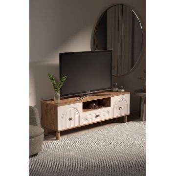 Comoda TV, Hanah Home, Bellora 180, 180x53x41 cm, PAL, Pin Atlantic / Alb