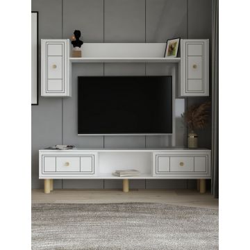 Comoda TV, Hanah Home, Dario Bohem, 150x44.6x29.6 cm, PAL , Alb