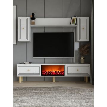 Comoda TV, Hanah Home, Dario Bohem Fireplace, 150x44.6x29.6 cm, PAL , Alb