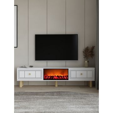 Comoda TV, Hanah Home, Dario Bohem Fireplace, 150x44.6x29.6 cm, PAL , Alb