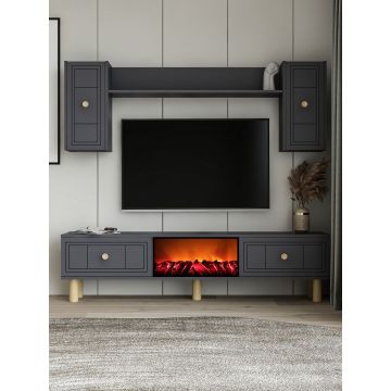Comoda TV, Hanah Home, Dario Bohem Fireplace, 150x44.6x29.6 cm, PAL , Antracit