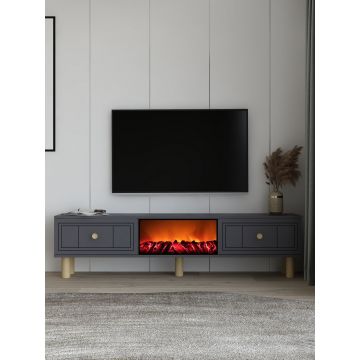 Comoda TV, Hanah Home, Dario Bohem Fireplace, 150x44.6x29.6 cm, PAL , Antracit