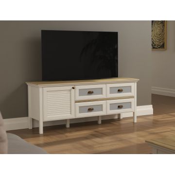 Comoda TV, Hanah Home, FRN-21012, 149.6x61.6x44.2 cm, PAL, Crem / Stejar / Gri