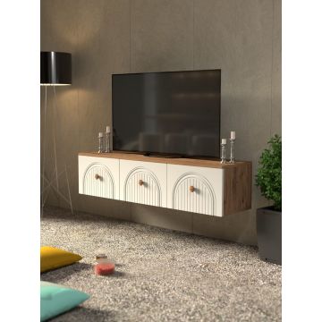 Comoda TV, Hanah Home, Lunera 135, 135x32x35 cm, PAL, Pin Atlantic / Alb